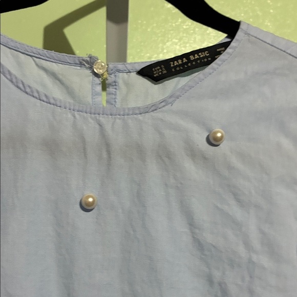 Zara Light Blue Blouse with Pearl Details - Picture 3 of 4